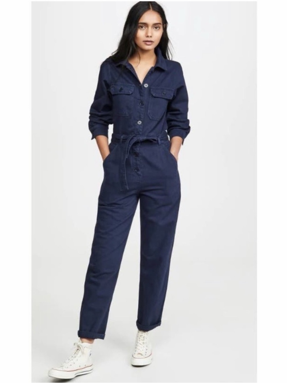 Reformation Navy Button-Front Shirt Jacket